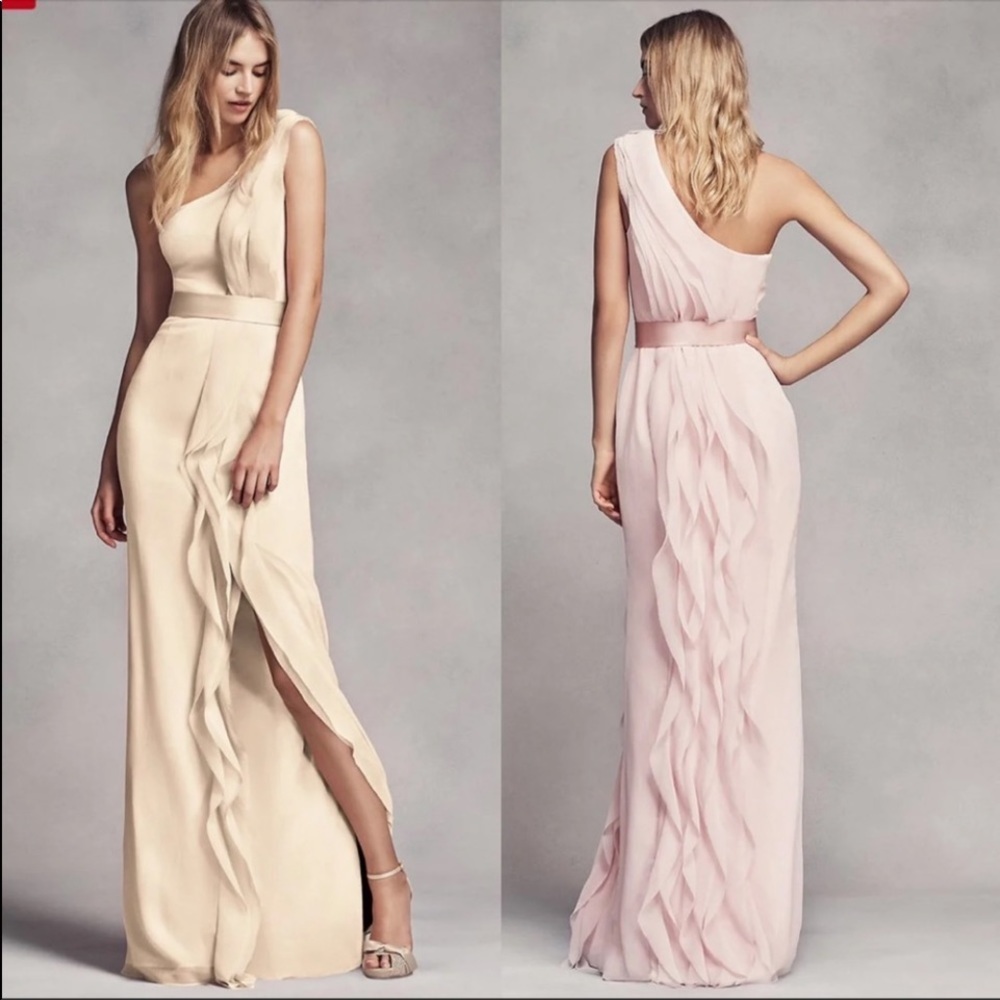 Vera Wang White Blush Ruffle Maxi Cocktail Dress